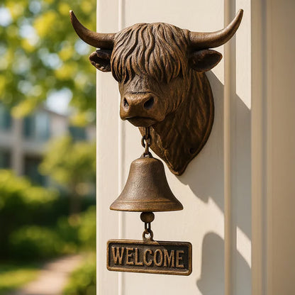 🎁 49% OFF Today – Handmade Highland Cow Welcome Bell, Cozy Farmhouse Gift 🐄🏡