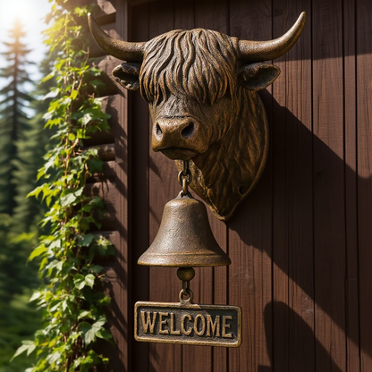 🎁 49% OFF Today – Handmade Highland Cow Welcome Bell, Cozy Farmhouse Gift 🐄🏡