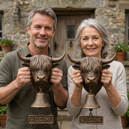 🎁 49% OFF Today – Handmade Highland Cow Welcome Bell, Cozy Farmhouse Gift 🐄🏡